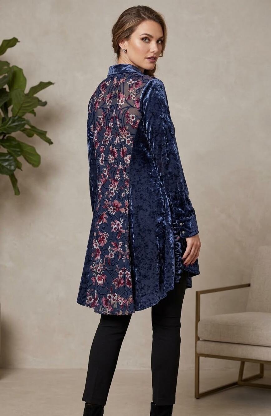 Dor Dor Couture Purple Crushed Velvet Floral Burnout Tunic Dress L Whimsigoth